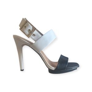 Calvin Klein Black‎ and White Leather Sandals Valoma Cow Silk size 7